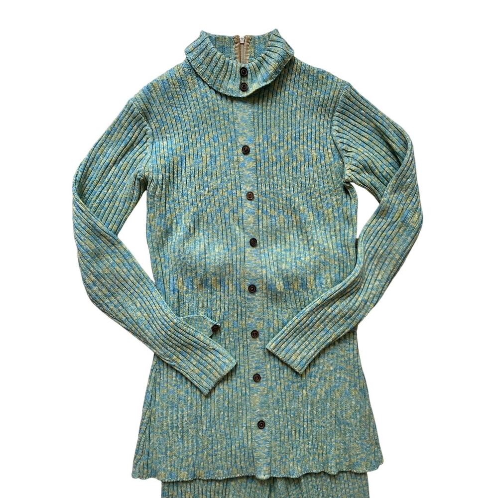 Vintage Erika Ribbed Knit Cardigan Pants Matching Set Lounge Made in Hong Kong S - Picture 4 of 7